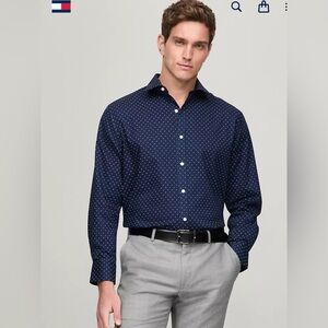 Tommy‎ Hilfiger Slim Fit stretch Microprint Dress Shirt size 16 large 34/35 blue
